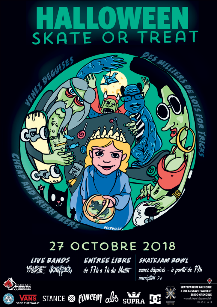 Affiche Halloween Skate Or Treat 2018 skate contest Skatepark De Grenoble